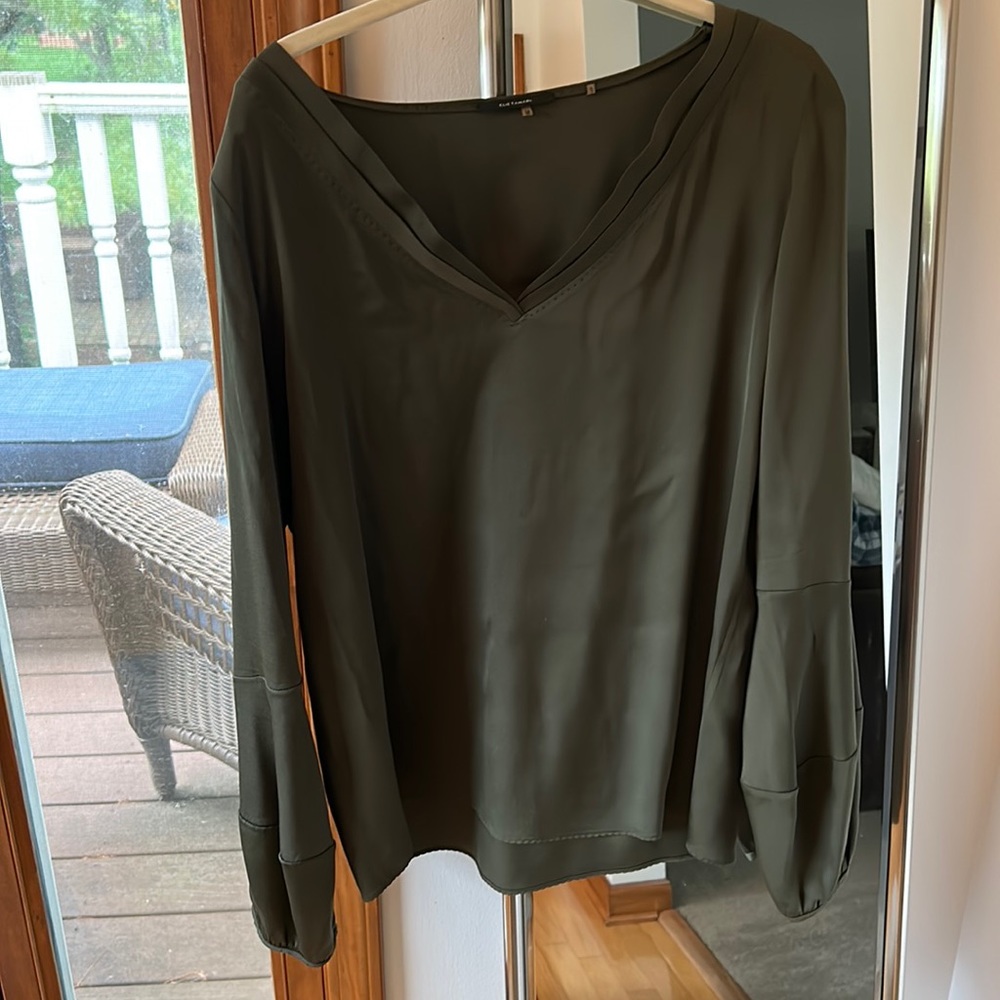 Forest green silk blouse.